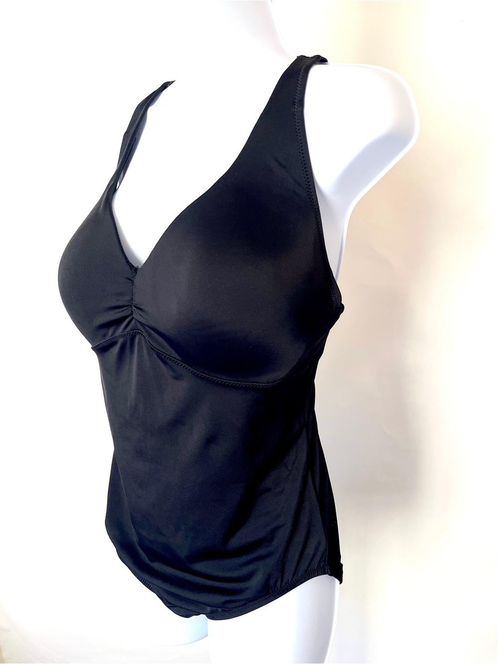 Lands' End Black One Piece Swimsuit V-Neck Adjustable X Back Size 10 Bra D